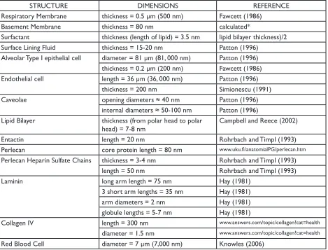 Table 3  Dimensions used to create the respiratory membrane model