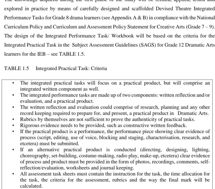 TABLE 1.5  Integrated Practical Task: Criteria 