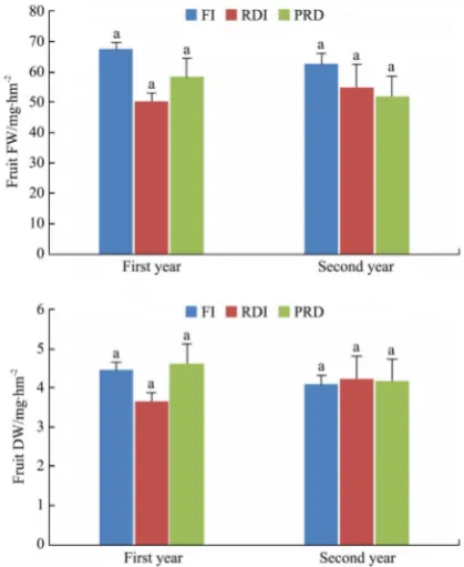 Figure 10  Fresh and dry fruit yield per hectare for the different 