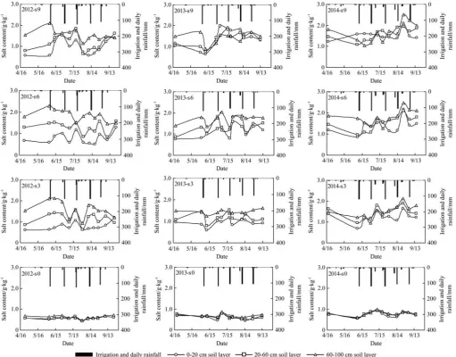 Figure 3  Salt content distribution in the soil under different treatments 