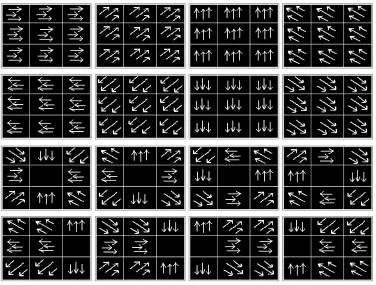 Figure 22, flow stimuli, total 16 of them. Stimulus 1 through 16 is ordered from top left to 