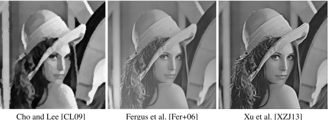 Figure 1.7.: Intermediate image representations for kernel estimation. These images are intermediate results of blind deconvolution methods analogous to Fig