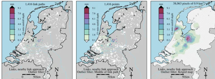 Figure 3. The ﬁgure illustrates how path-averaged link rainfall depths are interpolated to link rainfall maps