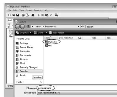 Figure 2.2WordPad Save As dialog box showing address.rtf.