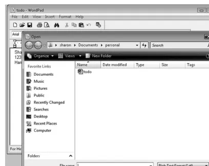 Figure 2.5WordPad Open dialog box showing the personal folder list.