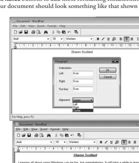 Figure 1.11WordPad paragraph format dialog box and formatted document.