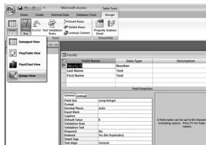 Figure 10.4Access Faculty table with Design View.