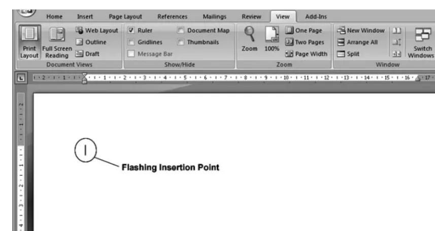 Figure 3.3Windows showing flashing insertion point.