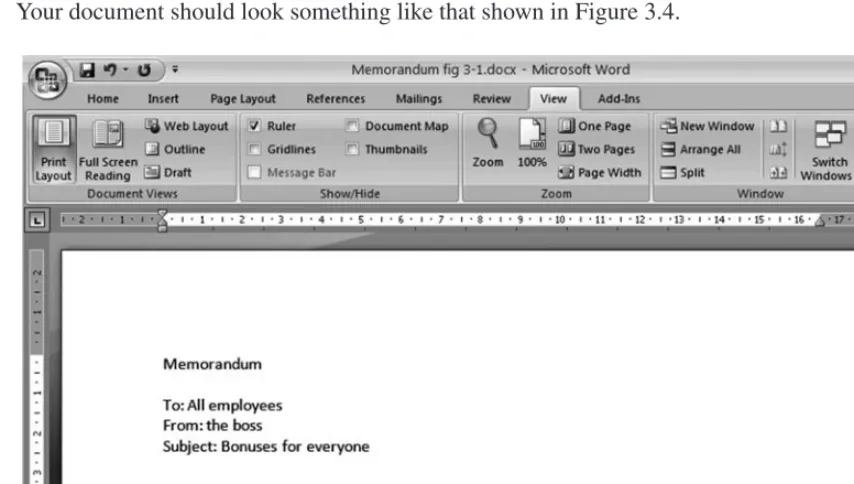 Figure 3.4Word, Memorandum document data entry.