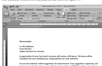 Figure 3.5Word, Memorandum document with paragraphs.