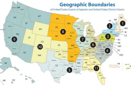Figure 2.10 Geography of U.S. Federal Courts 
