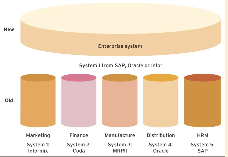 Figure 6.2   Enterprise application in comparison to separate functional applications