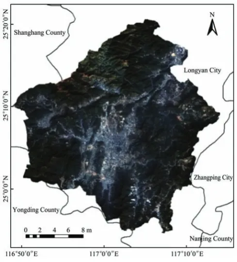 Figure 1  Remote sensing image from the Gaofen-2 satellite of the Yanshi River basin in 2014 