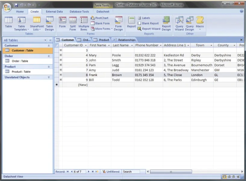 Figure 11.8   Clothez database in Microsoft Access
