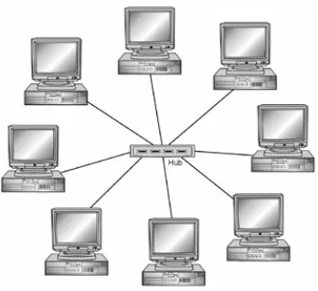 Figure 3.2: A Star Topology for Connecting Computers (Barrett and King, 2005) 
