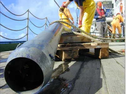 Figure 14. A bent piston core barrel cause by deployment on inappropriate substrates. The so-called “banana-core”