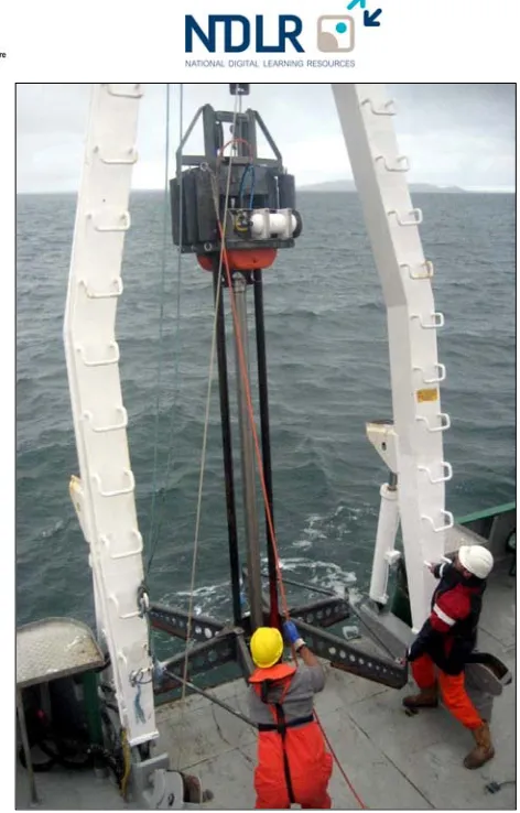 Figure 15. Vibrocorer being deployed on the of the core barrel used to shake the barrel into the sediment