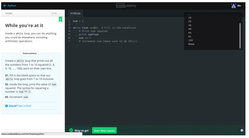Figure 5: Codecademy’s lesson screen 