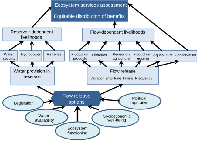 Figure  7.  Flow  chart  showing  optimization  of  water  resource  use  for  hydropower  and  other  ecosystem  services in the Kafue Flats( modified from Acreman 2000)