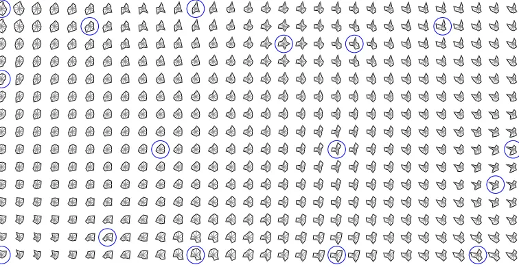 Figure 3. A 2D self-organising map being trained with five RGB inputs.