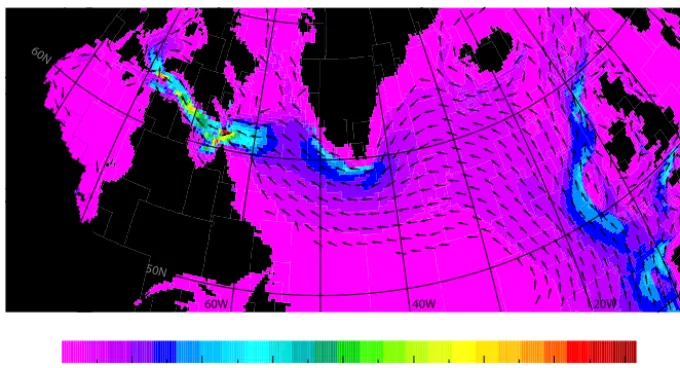 Figure 1. Energy ﬂux vectors for the M2 tide in the north Atlantic, based on from data from OTIS2 (Egbert and Erofeeva, 2002)