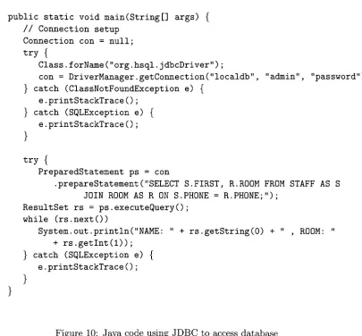 Figure 10: Java code using JDBC to access database