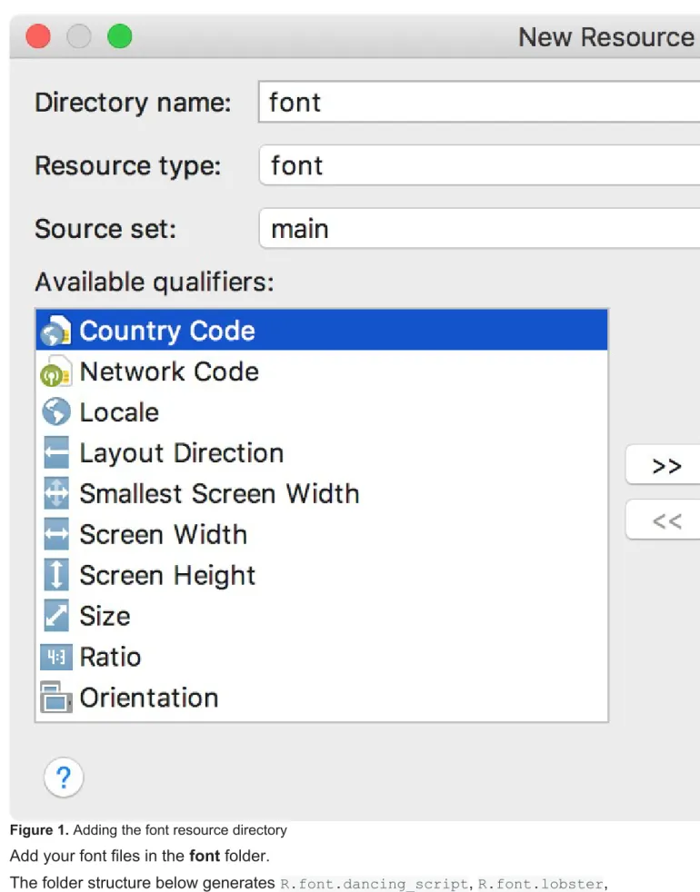 Figure 1. Adding the font resource directory 3. Add your font files in the font folder.