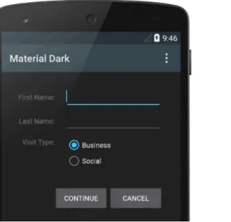 Figure 1. Two themes applied to the same activity: Theme.AppCompat  (left) and  Theme.AppCompat.Light  (right)