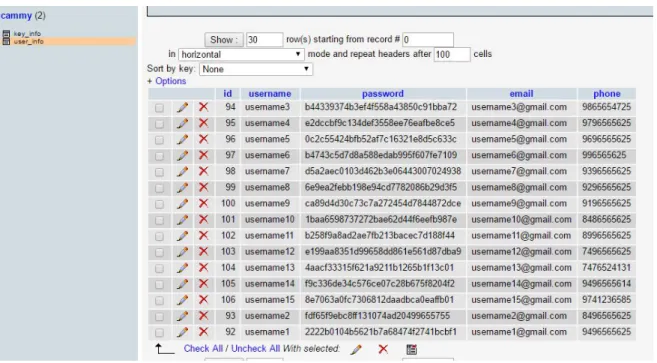 Figure 4.1: User information from the server database