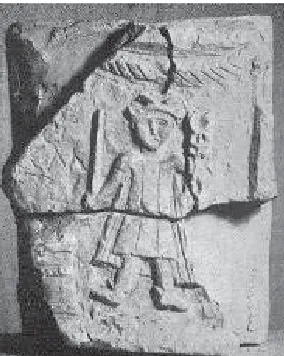 Fig. 12 –  Rilievo in calcare con Hermes psychopompos (da Bernabò Brea 1956, tav. XXXII.3)  