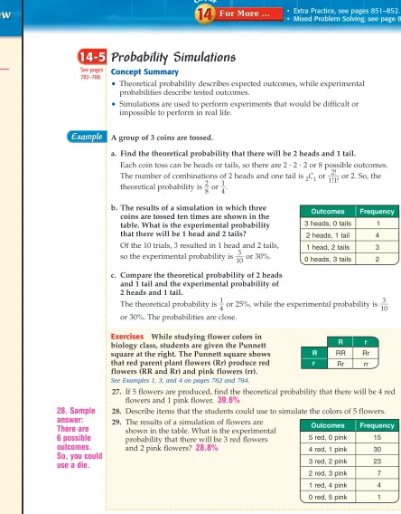 table. What is the experimental probability that there will be 1 head and 2 tails?