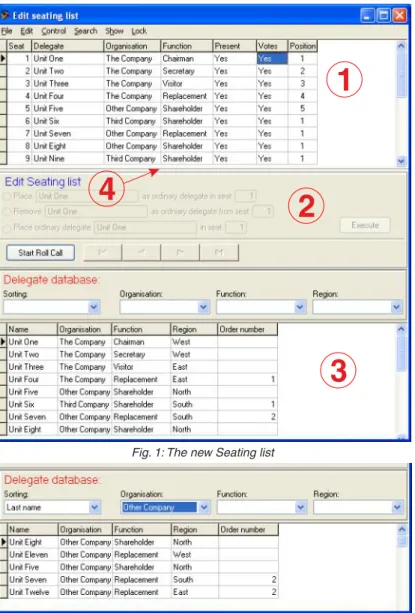 Figure 1 shows the new look of the Seating  list where the upper table (1) is the original  Seating list