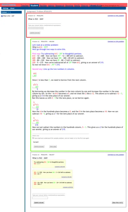 Figure 1.1: A screen shot of ASSISTments tutor interface. This particular instance of ASSISTments tutor is a showing an example of scaffolding problems.
