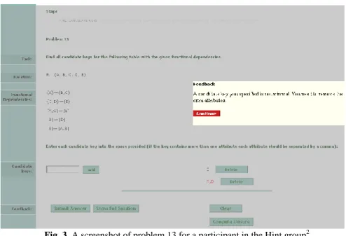 Fig. 3. A screenshot of problem 13 for a participant in the Hint group 2