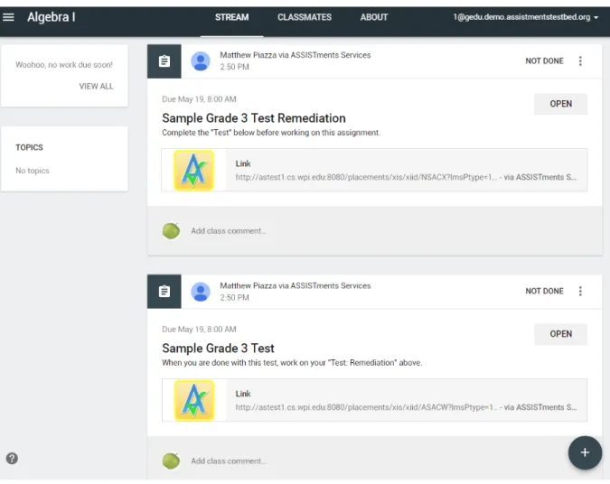 Figure 13: Student View Google Classroom