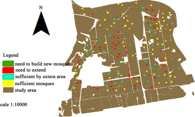 Figure 6. Map of the mosques classification according to their capacity. 
