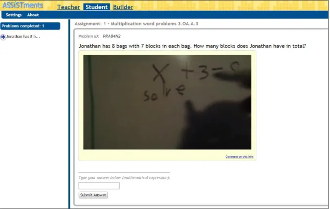 Figure 9 A problem and video hint added from a mobile device on ASSISTments
