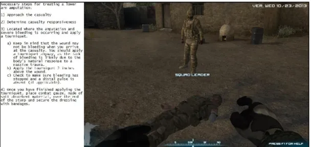 Figure 3. Screenshot from TC3Sim with embedded-text instructional guidance. The  textbox on the side panel provides instruction to the learner in real-time
