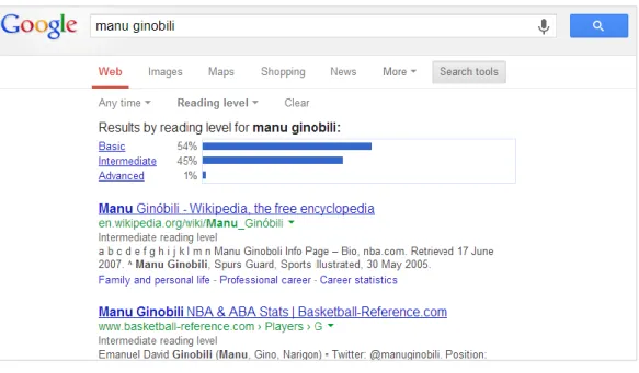 Figure 8: Google search reading level filter 