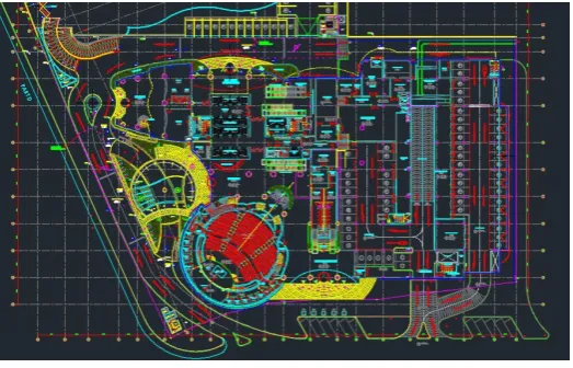 Figure 2: The 2D CAD drawing corresponding to the crowded and complex ground floor main entry of the tower (courtesy of MZ & Partners)