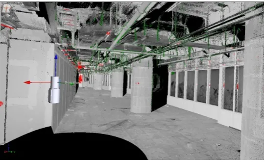 Figure 4: Point cloud captured at a sample scan position (shown by the scanner’s location) from the 5th floor of the tower