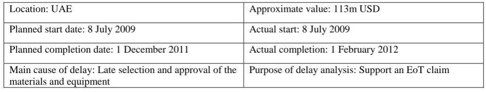 Table 6. Summary of the Highway Project 