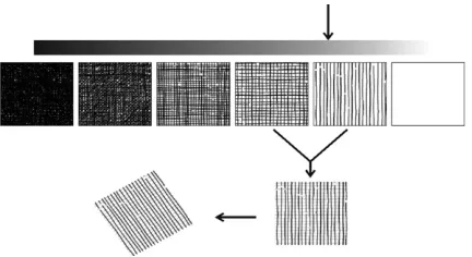 Fig. 2. Pattern formation depending on the target tone and orientation values. First blend the twoadjacent images from the TAM, and then rotate the blended image.