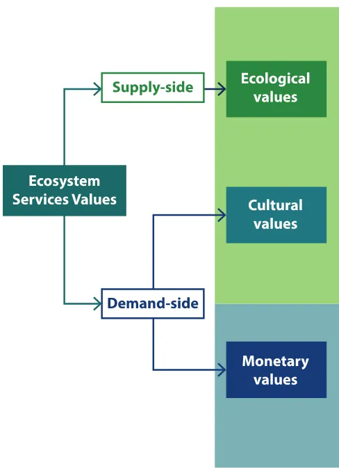 Figure 9. Adapted from (Gómez-Baggethun et al., 2014). Integrated valuation of ecosystem services considers non-monetary and monetary valuation methods and value pluralism.
