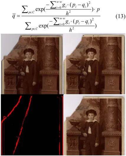 Figure 13: UL: scanned image. UR: albedo. LL: automatically computed defect map before refinement
