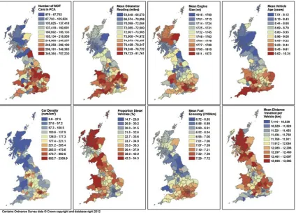 Fig. 2. Spatial variation in mean key vehicle parameters across postcode areas.