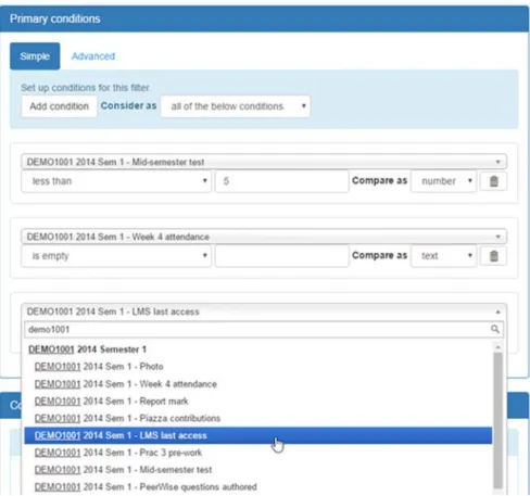 Fig. 10.3.  Screenshot of the simple querying interface showing how filter conditions are built by  selecting columns and specifying comparisons
