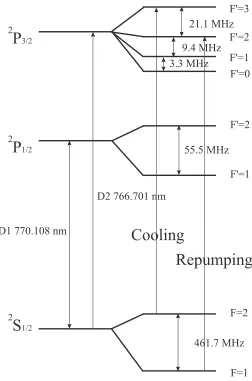 Figure 4.3: Scheme of the relevant atomic levels of 39K. The assumed zero detuning