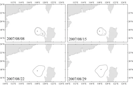 Fig. 9.Figure 9. Evolution snapshots of ACE3’s merging event. The composite border is delineated by the solid line while the footprint border is delineated by the dashed line
