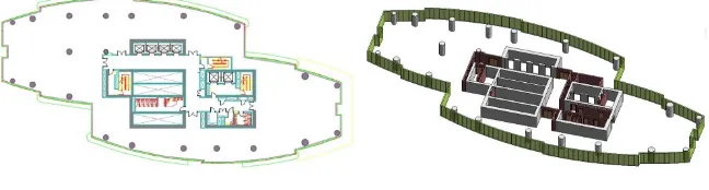 Figure 1: CAD modeling illustration for a floor of a skyscraper building. Left: 2D CAD model